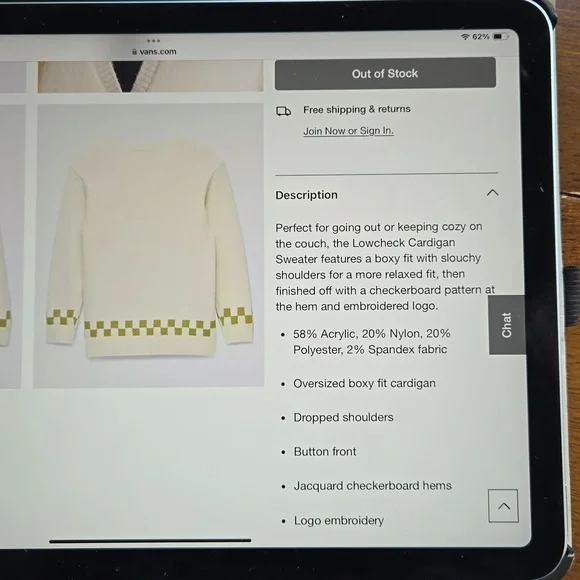 NWT Vans Cardigan Sweater Size XS/S - Picture 5 of 7